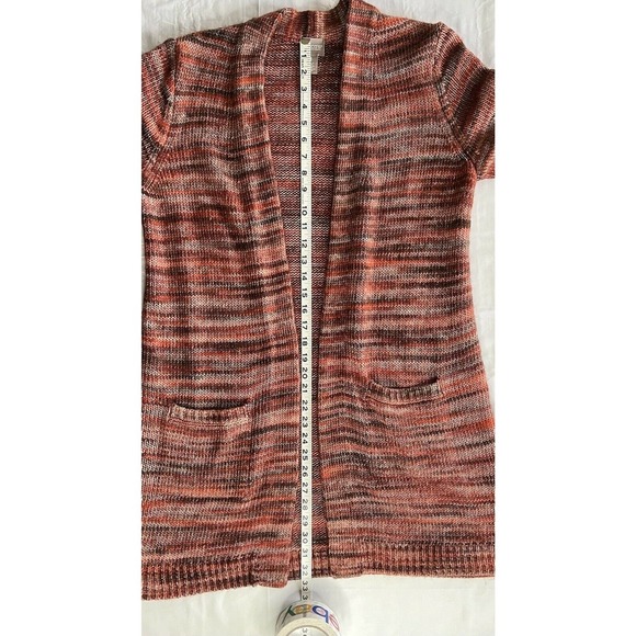 Chicos Size 1 Womens Long Open Cardigan Cotton Acrylic Orange Multi Preowned​ - Picture 8 of 8